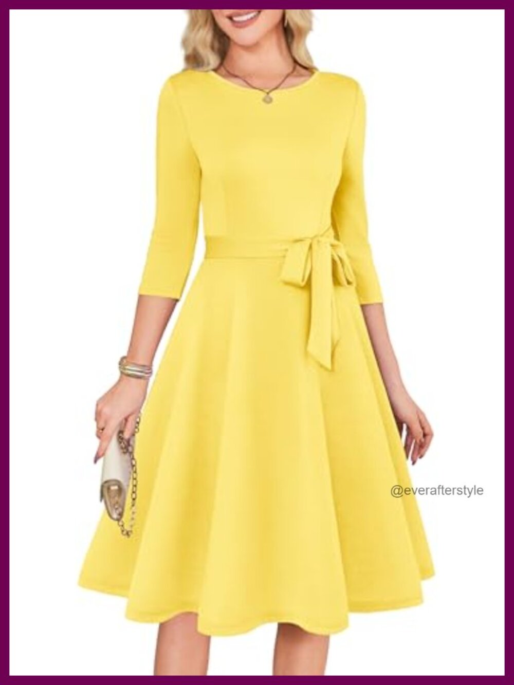 Women's Cocktail Dress with Belt 3/4 Sleeve A-Line Semi Formal